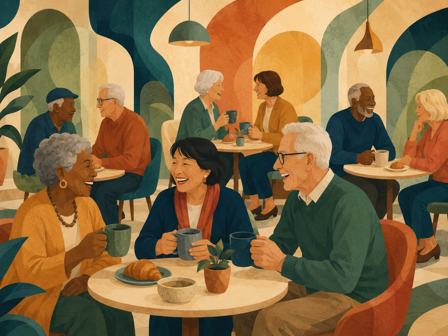 Members laughing during morning coffee hour
